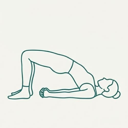 A simple line illustration of a student practicing bridge pose.